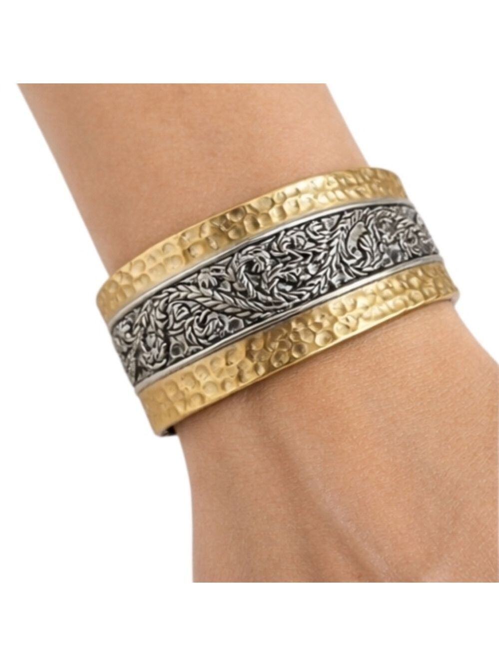 Hammered Floral Vine Cuff Bracelet Gold and Silver Tone